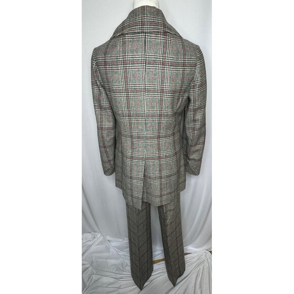 Vtg Betty Rose 3 Piece Plaid Wool Pant Suit Red Green Small 70s Suit Christmas - Picture 9 of 16
